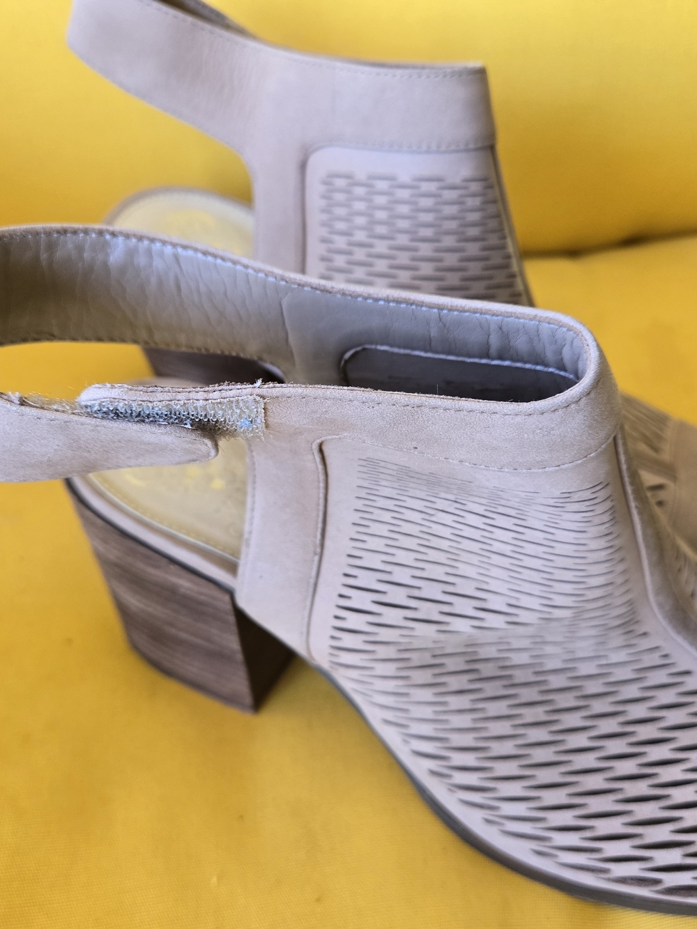 Vince Camuto Beige Laser-Cut Slingback Block Heel Booties